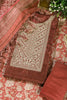 Maroon Tussar Silk Neck Zari Embroidered Unstitched Suit
