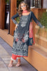Midnight Indigo & Coral Color Spun Printed Unstitched Suit Fabric