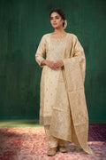 Cream Crepe Silk Zari And Sequins Embroidered Suit