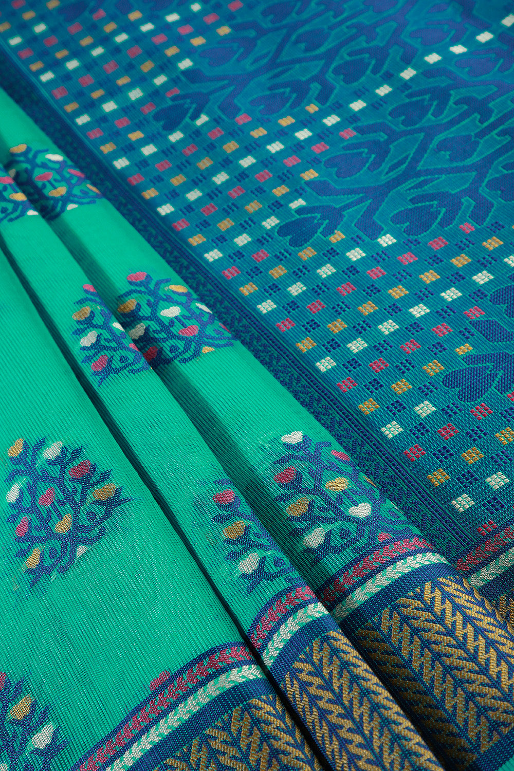 Teal Green Color Supernet Cotton Woven Saree