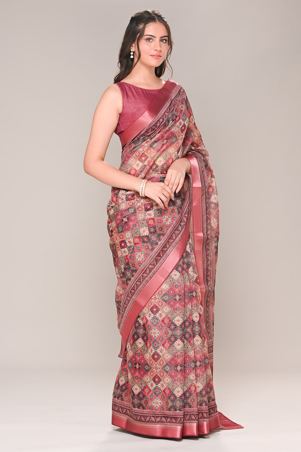 Maroon Color Cotton Silk Printed Saree