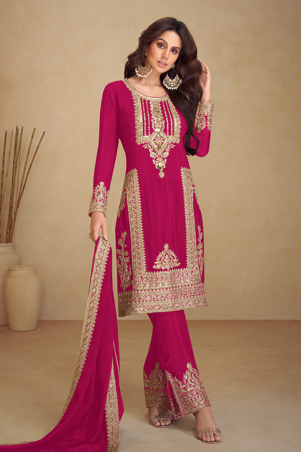 Crepe Silk Embroidered Suit Set