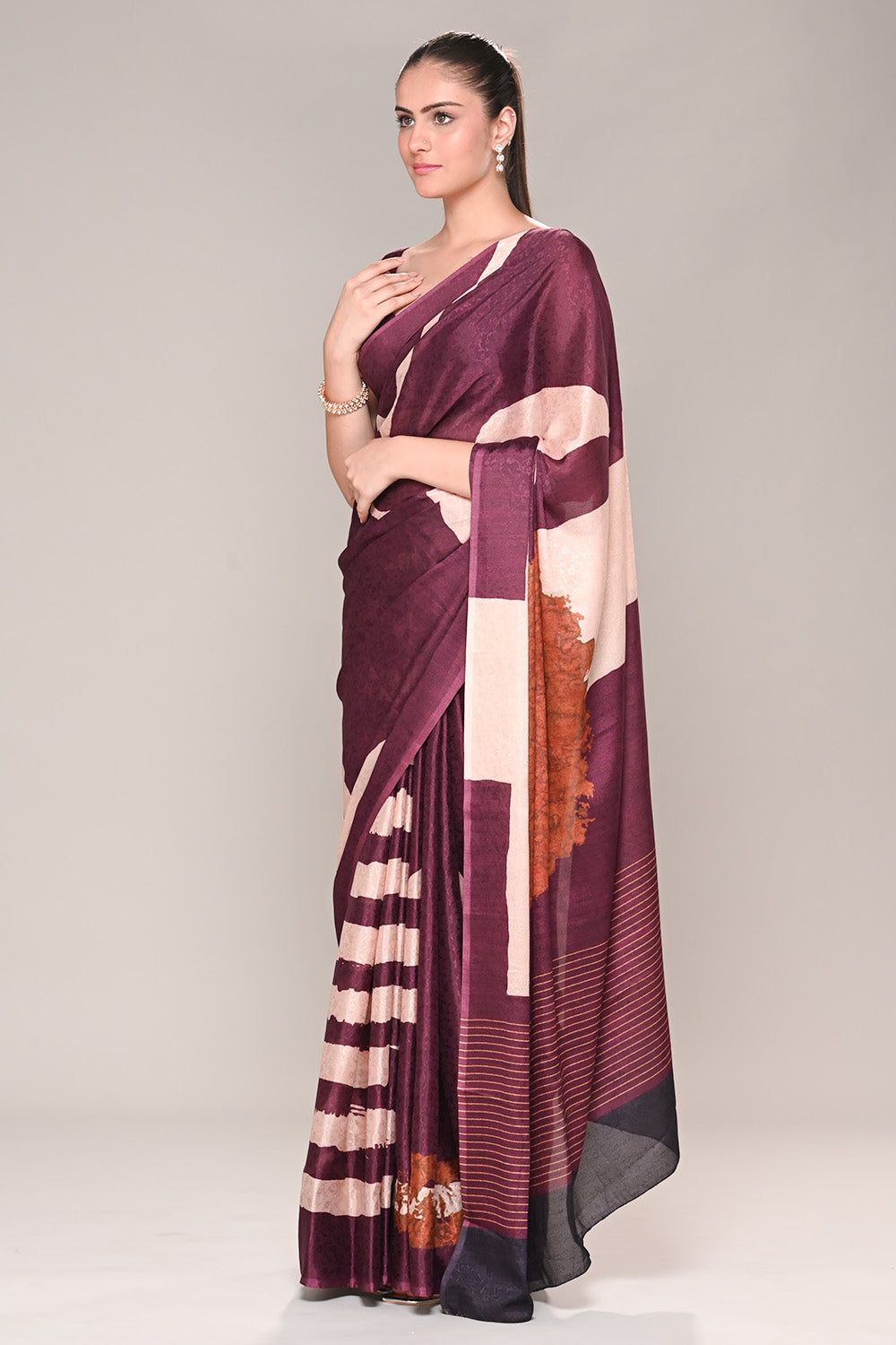 Dark Scarlet Color Jacquard Silk Lasa Printed Saree