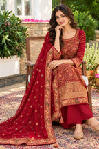 Maroon Floral Embroidered Georgette Unstitched Suit Material