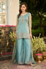 Turquoise Metallic Tissue Embroidered Suit With Palazzo