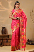 Strawberry Color Cotton Silk Woven Saree