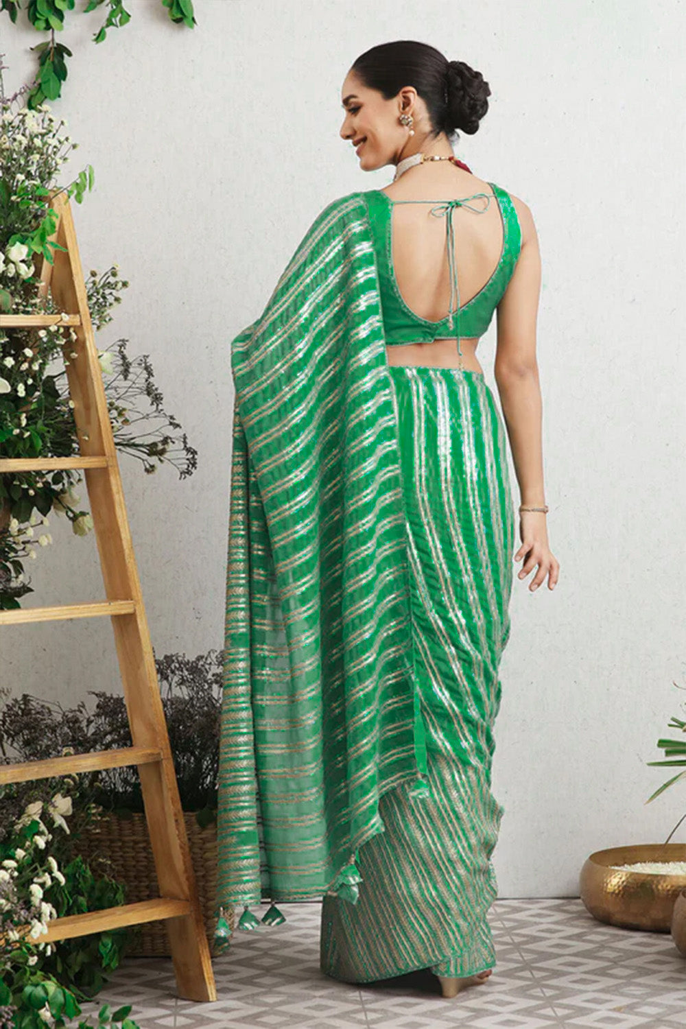 Turquoise  Color Georgette Embroidered Saree.