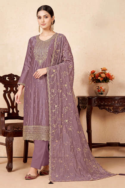 Dusty Mauve Tissue Silk Embroidered Unstitched Suit Fabric