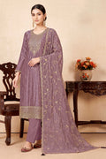 Dusty Mauve Tissue Silk Embroidered Unstitched Suit Fabric