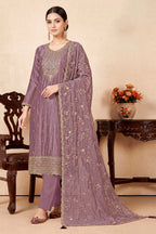 Dusty Mauve Tissue Silk Embroidered Unstitched Suit Fabric