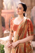 Beige Colour Position Print Woven Silk Saree