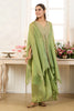 Green Shimmer Fabric Embroidered Cape Jacket with Crop Top & Dhoti Style Pant Co-ord Set