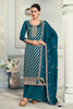 Blue Embroidered & Woven Chanderi Silk Unstitched Suit Fabric