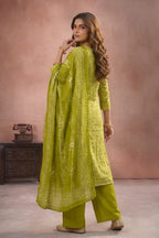 Green Cotton Woven Straight Suit