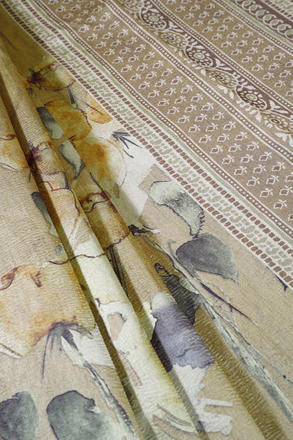 Light Brown Printed Tussar Silk Saree