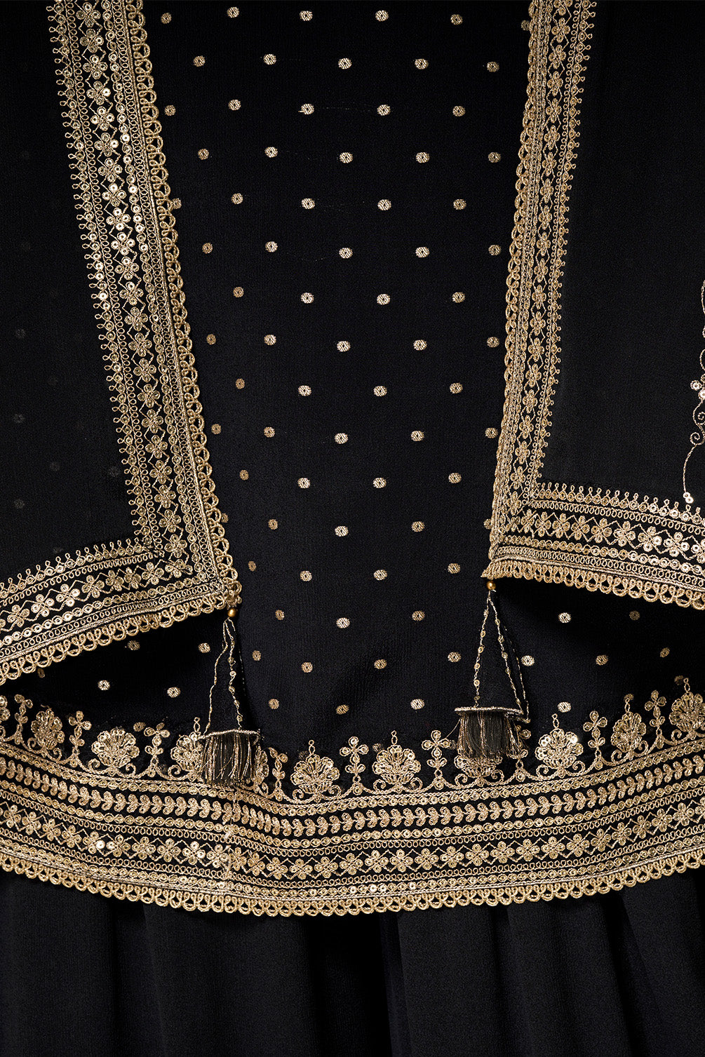 Black Crepe Silk Zari Embroidered Suit With Embroidered Palazzo