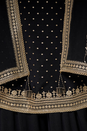 Black Crepe Silk Zari Embroidered Suit With Embroidered Palazzo