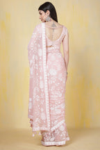 Dusty Pink Georgette Sequins Embroidered Saree