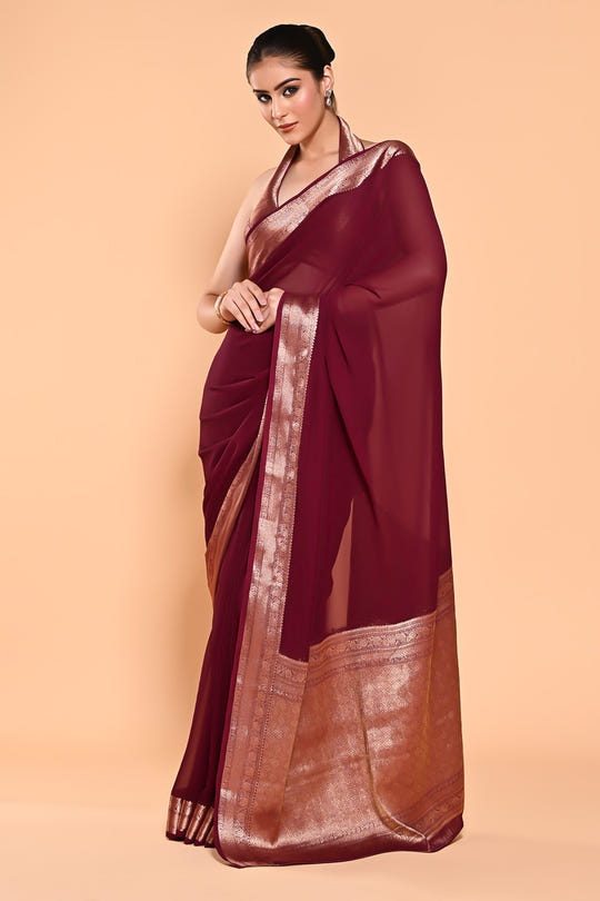 Purple Color Georgette Woven Saree