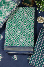 Green Cotton Ajrakh Block Print Unstitched Suit Material