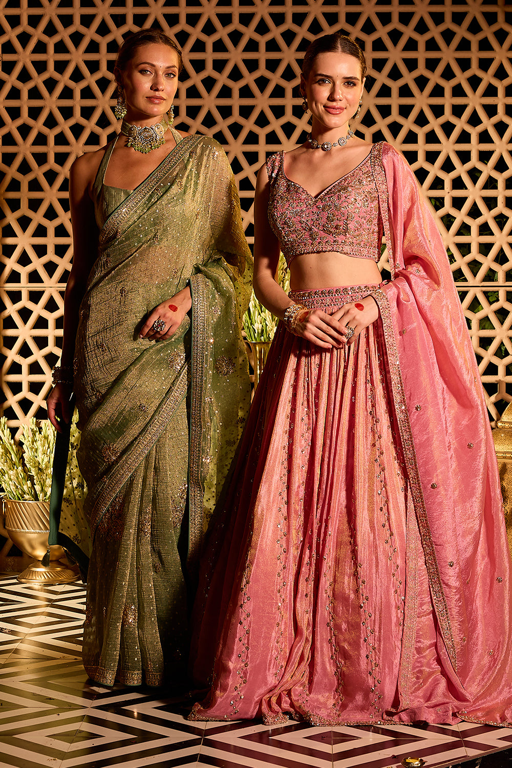 Seagreen Sequins Embroidered Salsa Tissue Saree
