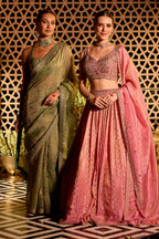 Seagreen Sequins Embroidered Salsa Tissue Saree