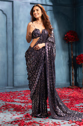 Navy Georgette Sequins Embroidered Saree