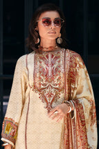 Cream Silk Woven And Printed Unstitched Suit Material