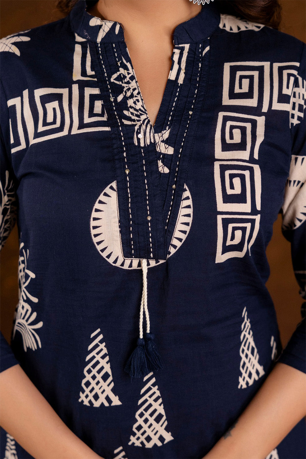 Navy Block Printed Cotton Printed Kurta Set