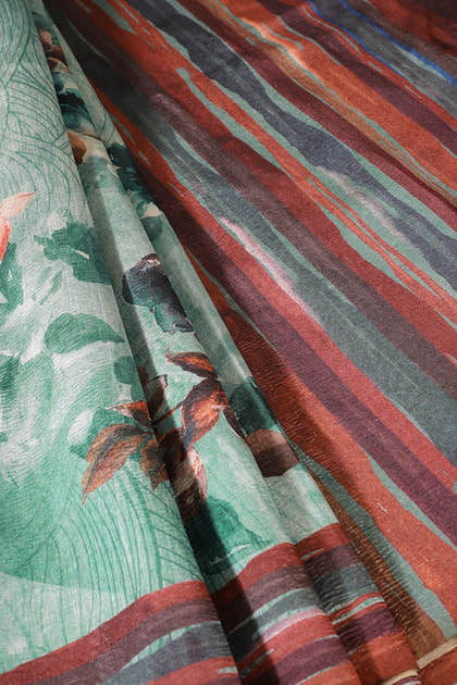 Sea Green Printed Tussar Silk Saree