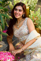 Cream SIlk Embroidered Lehanga