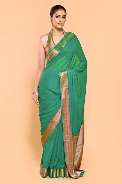 Teal Green Color Georgette Woven Saree