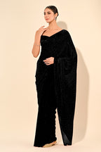 Black Color Satin Swarovski Work Saree