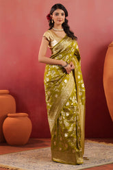 Sage Green Zari Floral Woven Silk Saree