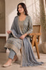 Grey Woven And Embroidered Silk Suit