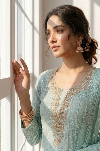 Mint Green Georgette Chikankari Work Unstiched Suit