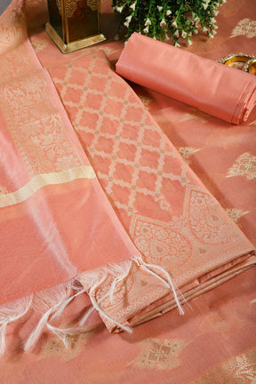 Peach Color Chanderi Cotton Woven Unstitched Suit Fabric