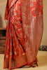 Dark Peach Zari Floral Woven Silk Saree