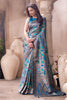 Teal Blue Position Print Woven Silk Saree