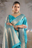 Pacific Blue Zari Woven Satin Silk Saree