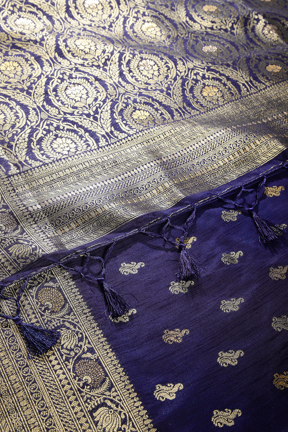 Dark Indigo Color Mulberry Silk Woven Saree