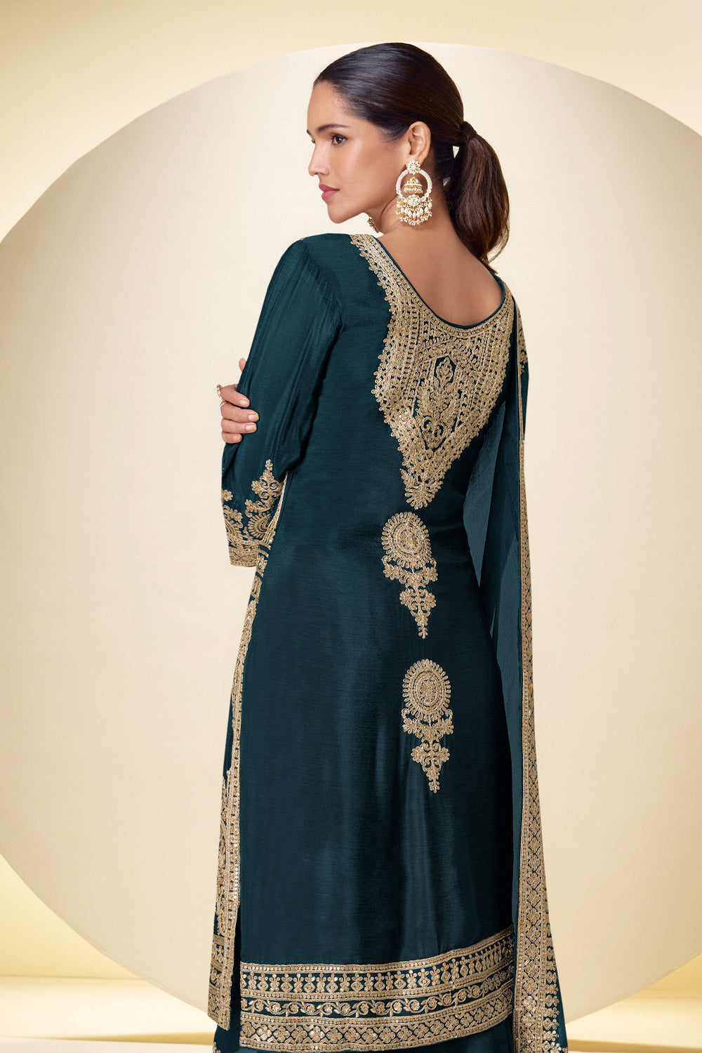 Crepe Silk Zari And Sequins Embroidered Suit Set