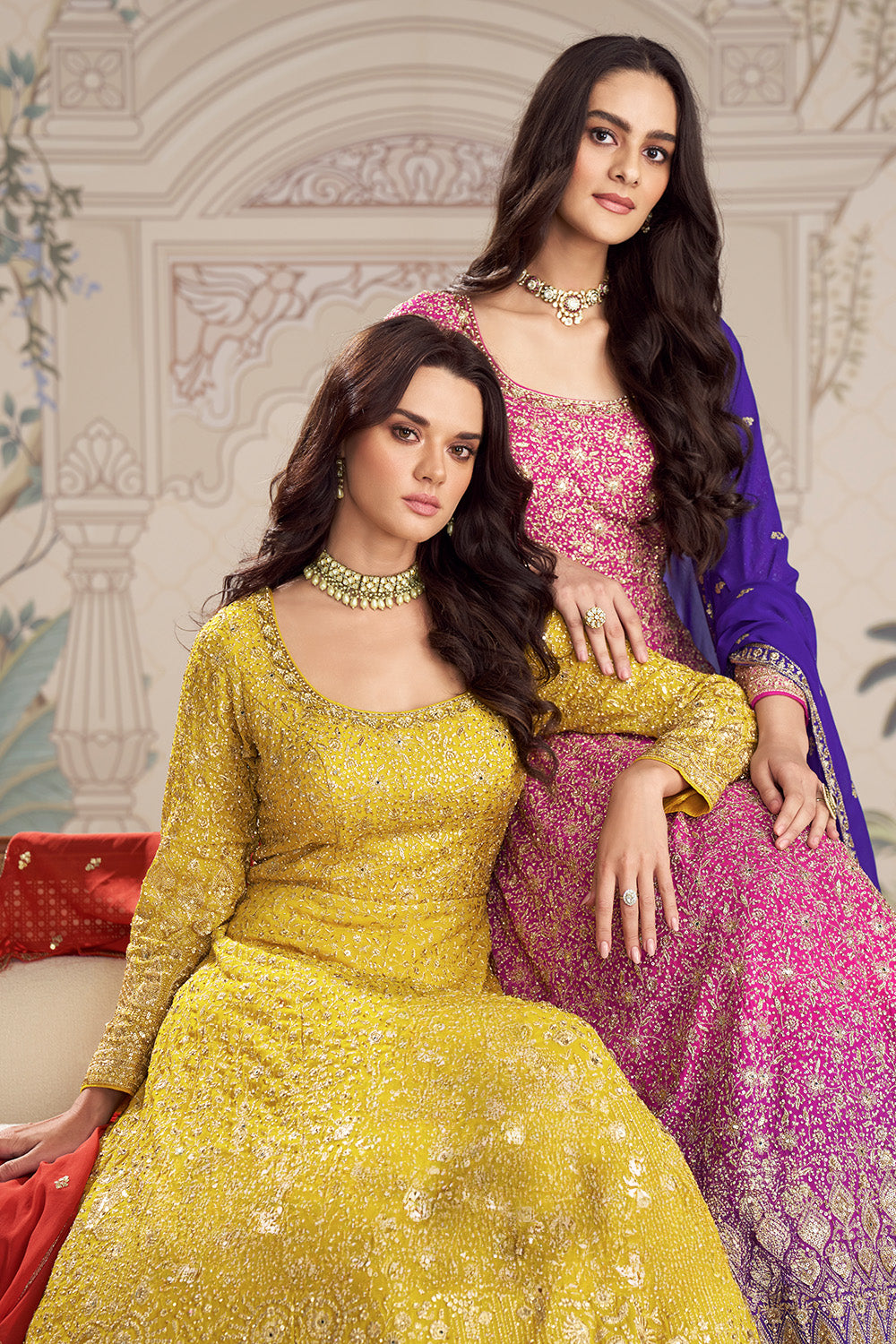 Yellow Georgette Zari and Sequins Embroidered Anarkali Suit
