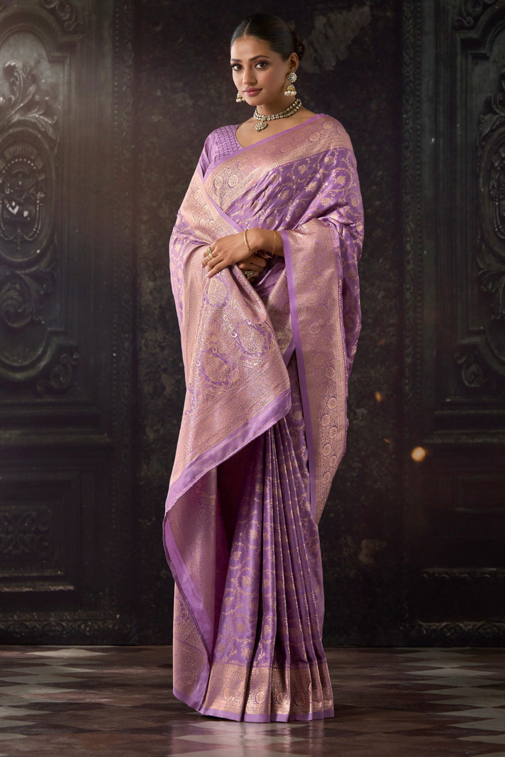 Lavender Katan Silk Banarasi Zari Woven Saree