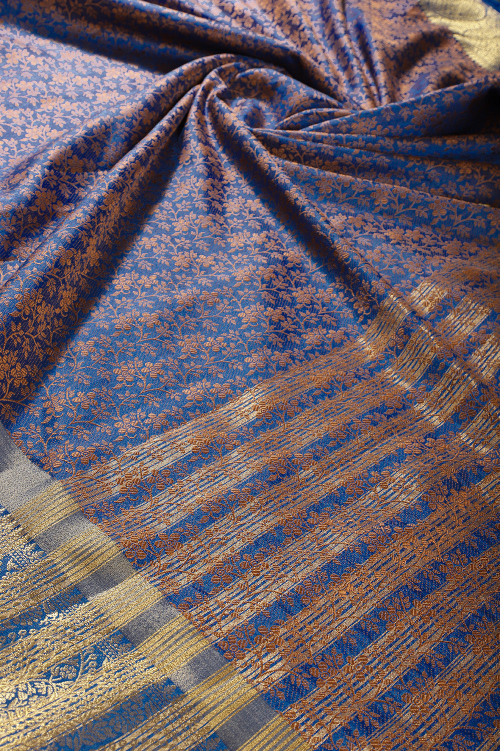 Blue Color Silk Floral Resham & Zari Woven Saree