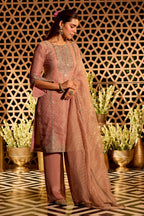Dusty Pink Salsa Tissue Embroidered Unstitched Suit Material