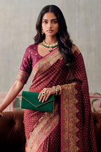 Maroon Soft Silk Kalamkari Woven Saree