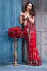 Red Pure Georgette Sequins Floral Embroidered Saree