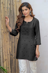 Black Color Neck Embroidered Cotton Kurti