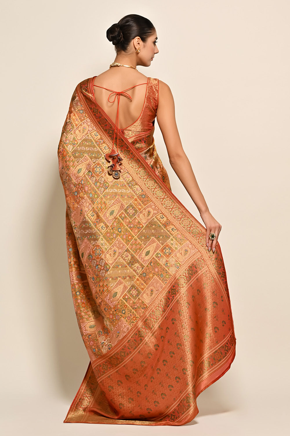 Peach Colour Banarasi Woven Silk Saree